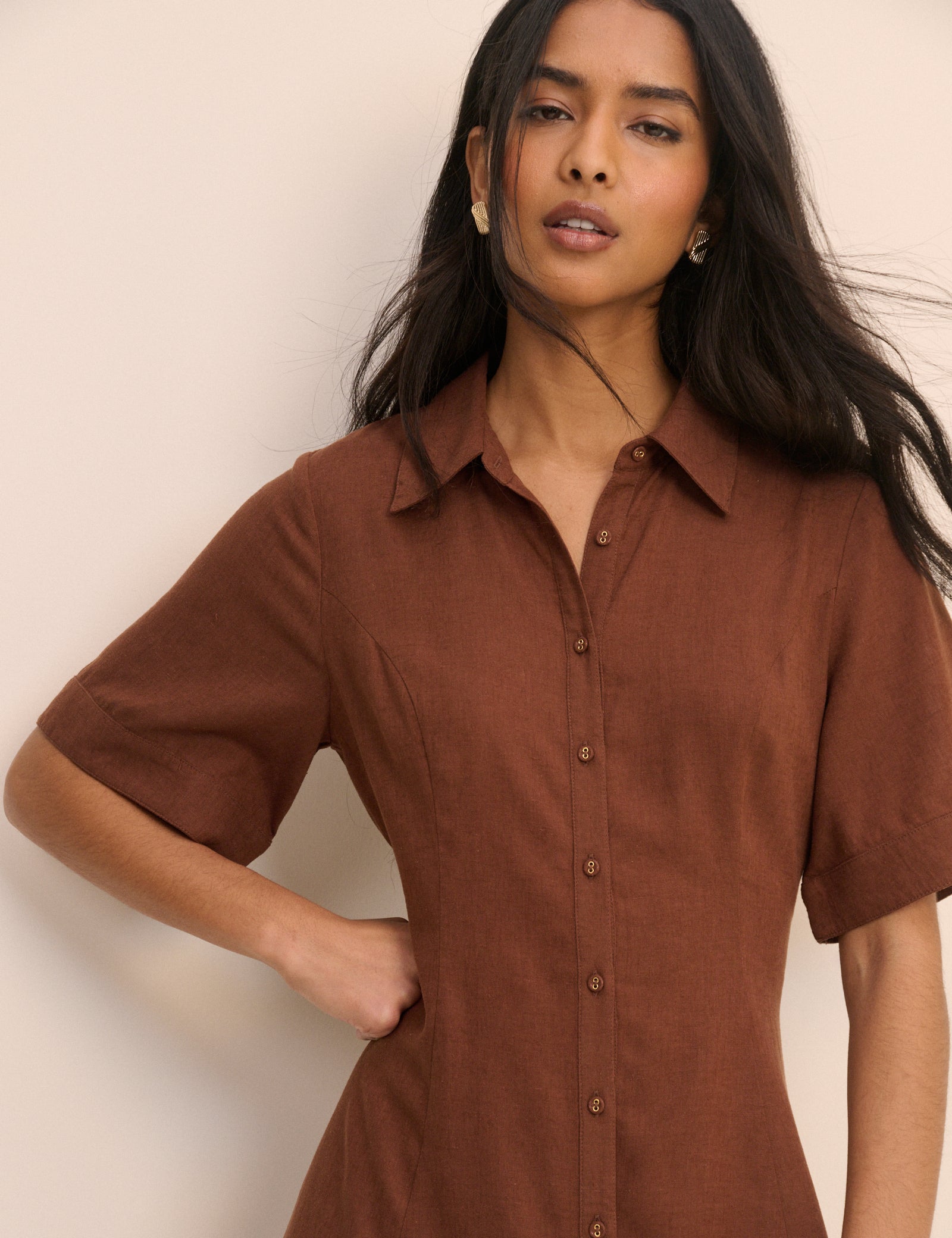 brown button up dress Brown Pinstripe Jane Shirt Dress
